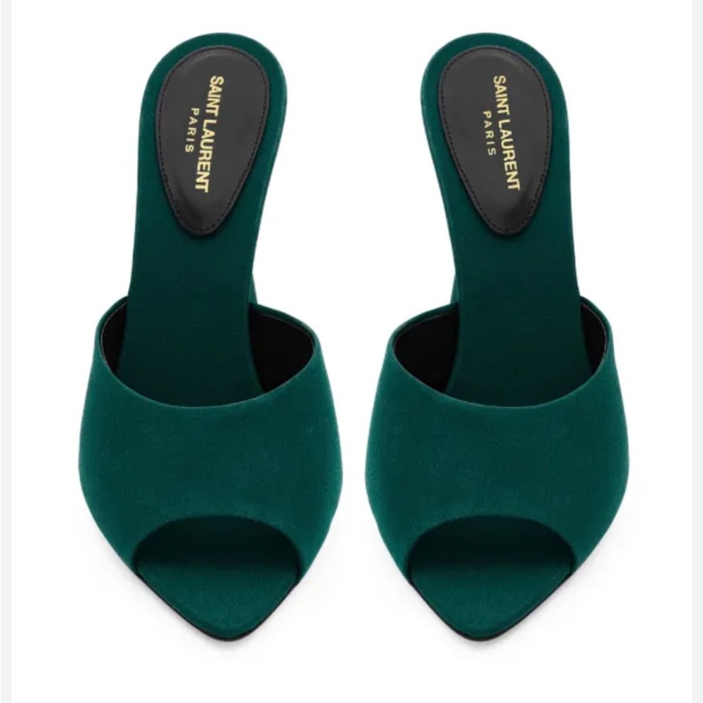 💚Saint Laurent 105mm Suite silk sandals in drawn green. size 6.5.